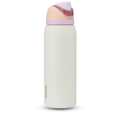FreeSip 40oz water bottle, off-white cream body with blush pink and white color-block lid, flip cap, and carry loop