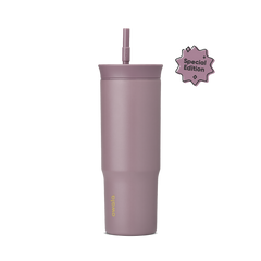 24oz Tumbler in Spring Revival; muted mauve-purple body with matching mauve lid and matching mauve straw