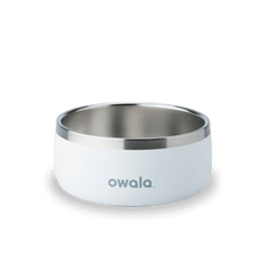 Pet Bowl 3-cup in Shy Marshmallow; matte white cup exterior with stainless steel interior rim and gray Owala logo on front