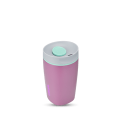 SmoothSip Slider 12oz in Plum Perfect, mauve purple body with light gray lid, mint green slider button, mint green accent ring, and magenta Owala logo